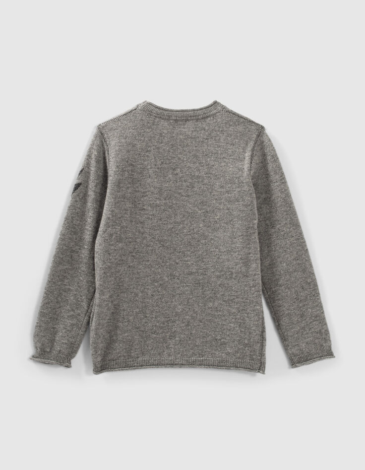 Boys’ grey wool & cashmere knit sweater, lightning detail-3