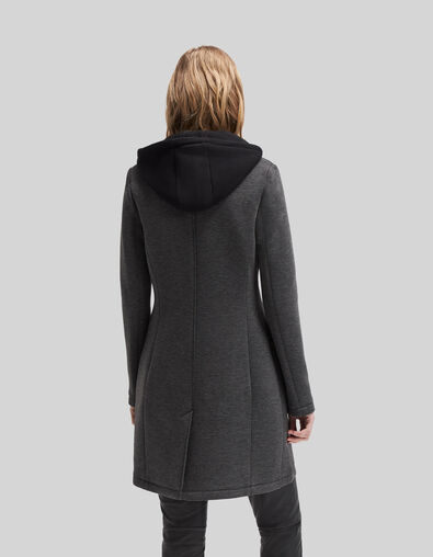 Manteau long noir à capuche amovible Tela - Manteaux Femme
