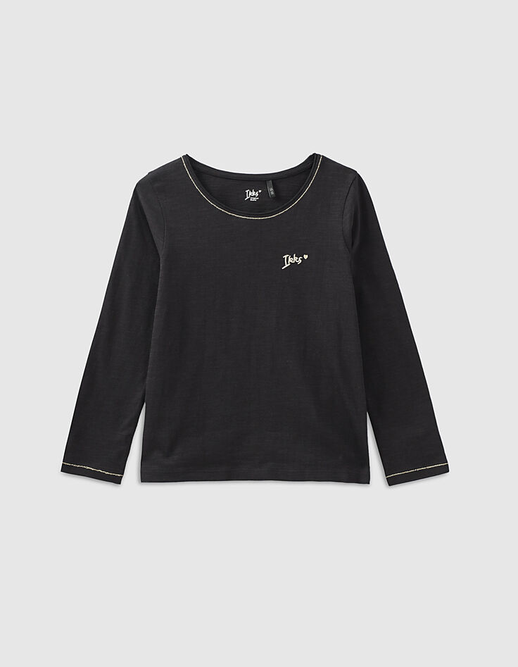 Girls’ black Essentials embroidered IKKS T-shirt-1