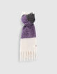 Girls’ black, ecru, purple striped scarf-1