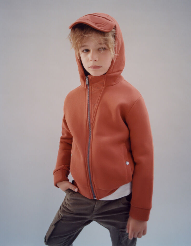 Boys’ brick cardigan with visor on hood-1