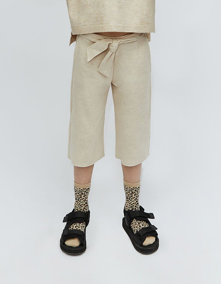 Pantalon large sable chiné avec ceinture fille-1