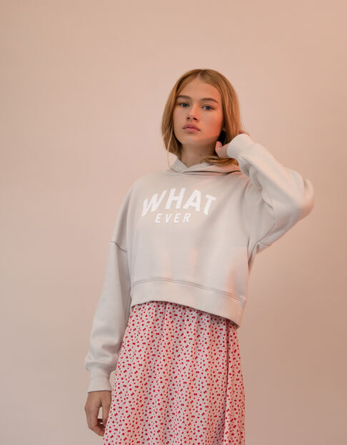 Girl's beige cropped flocked message sweater - IKKS