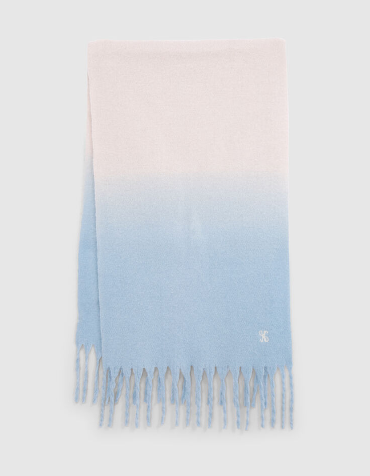 Deep dye effect fringed blue scarf for girls-2