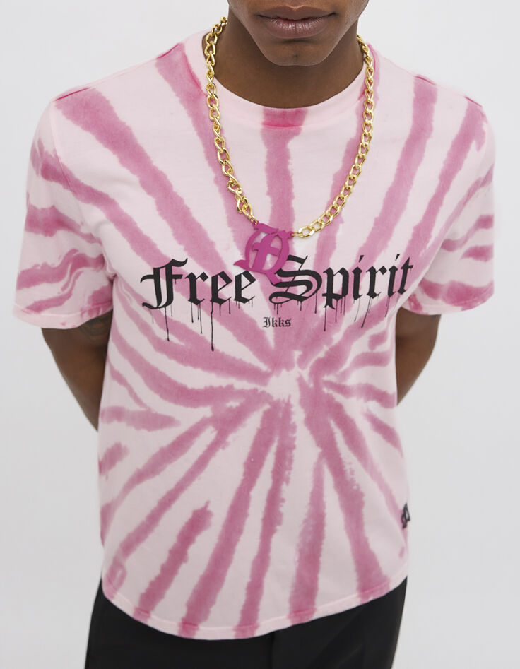 Men's pink tie-dye print T-shirt-2