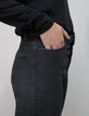 Women's high-waisted washed black straight jeans with stud-6