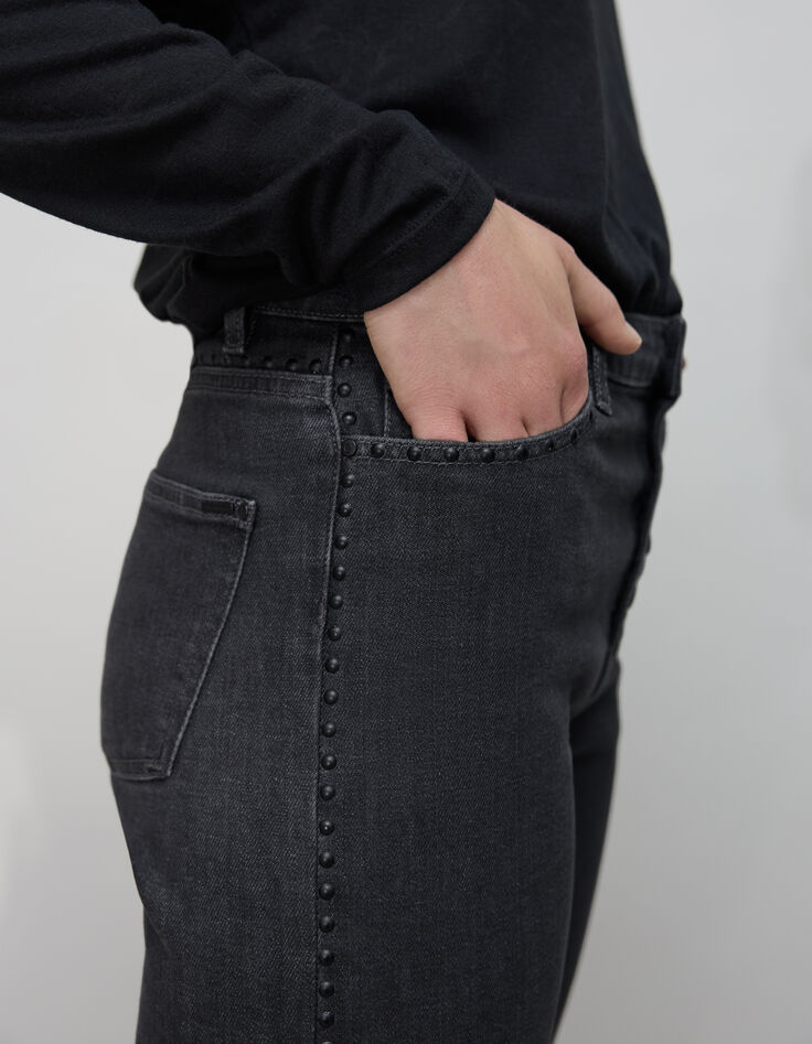 Schwarze verwaschene Straight-Jeans mit hoher Taille-6