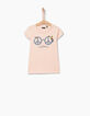 Girls' powder pink Peace & Love glasses T-shirt-2