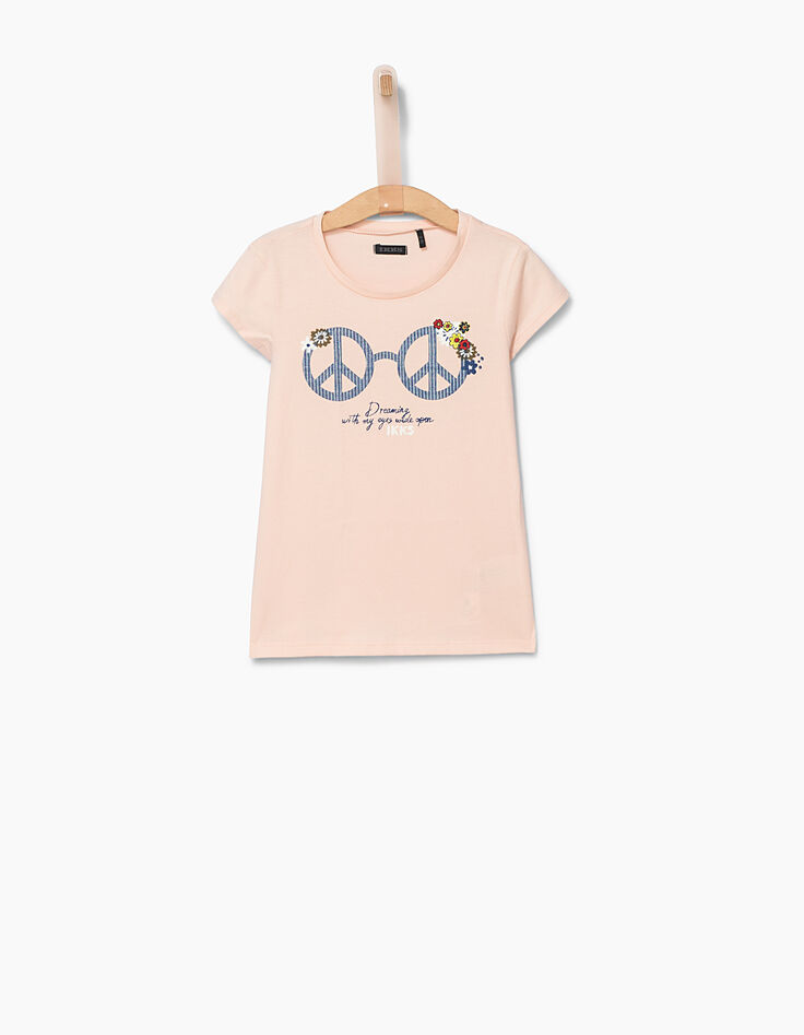 Camiseta rosa empolvado gafas Peace & Love niña-2