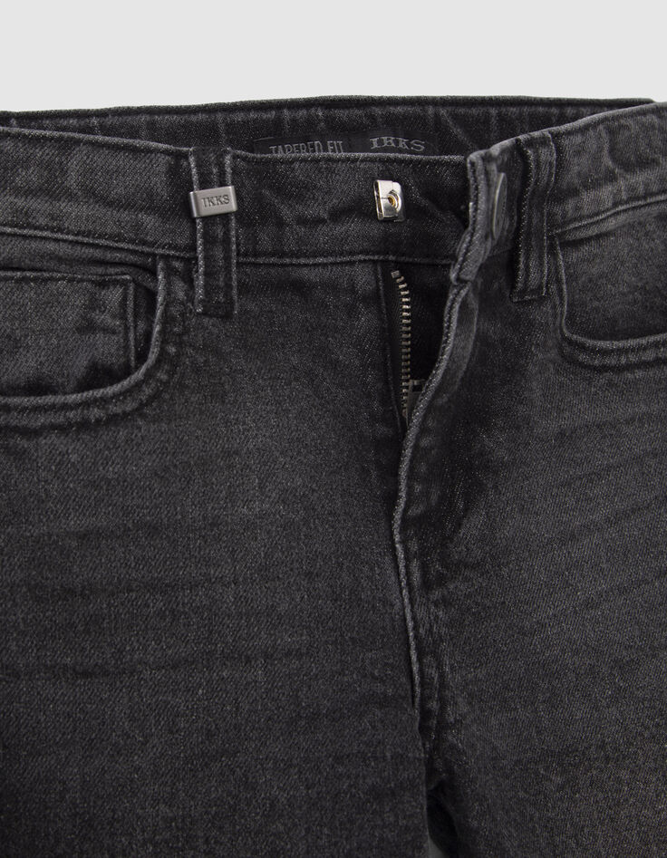 Jean TAPERED gris broderies et usures genoux garçon-2