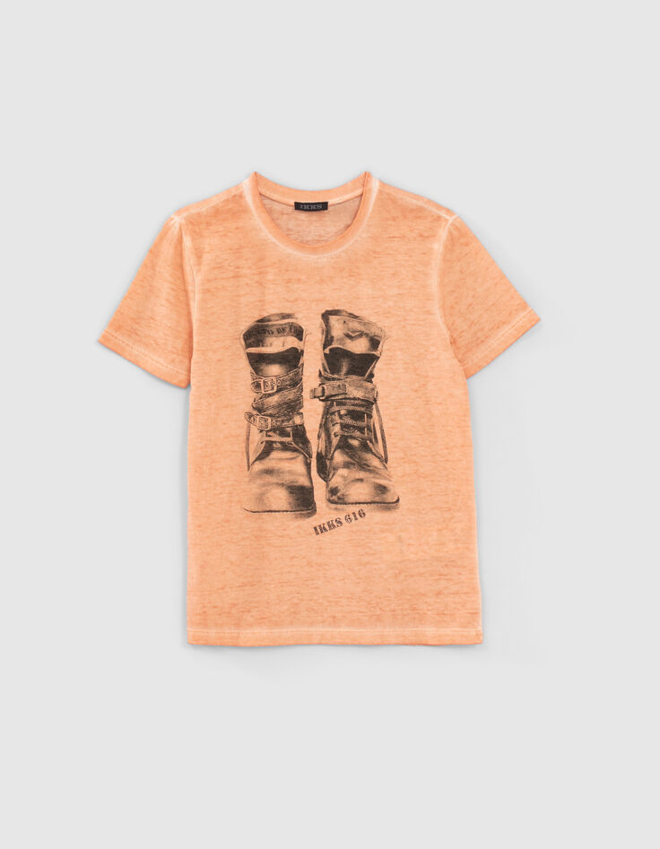 Boys’ orangey combat boot image T-shirt-1