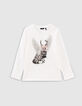 Girls' off-white winged leopard-cat image T-shirt-1