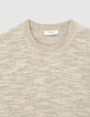 Men's beige mouliné knit round neck sweater-5