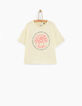 Pastellgelbes Mädchen-T-Shirt mit neonrosa Palme-2
