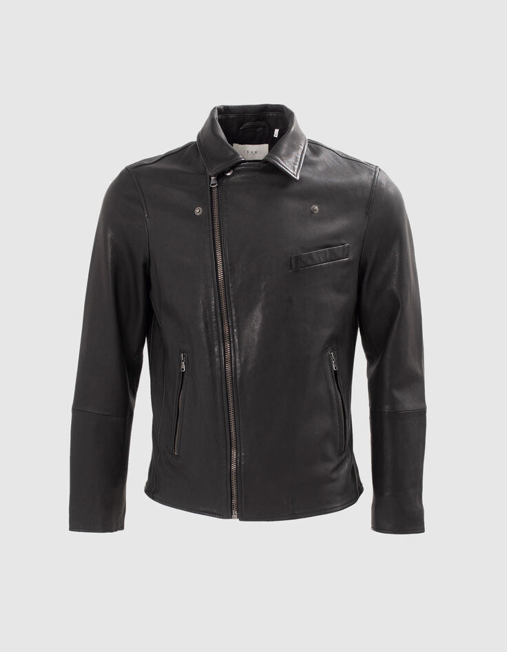 Blouson noir cuir esprit motard Homme-5