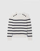 Women’s ecru knit sailor-stripe sweater, anchor buttons-6