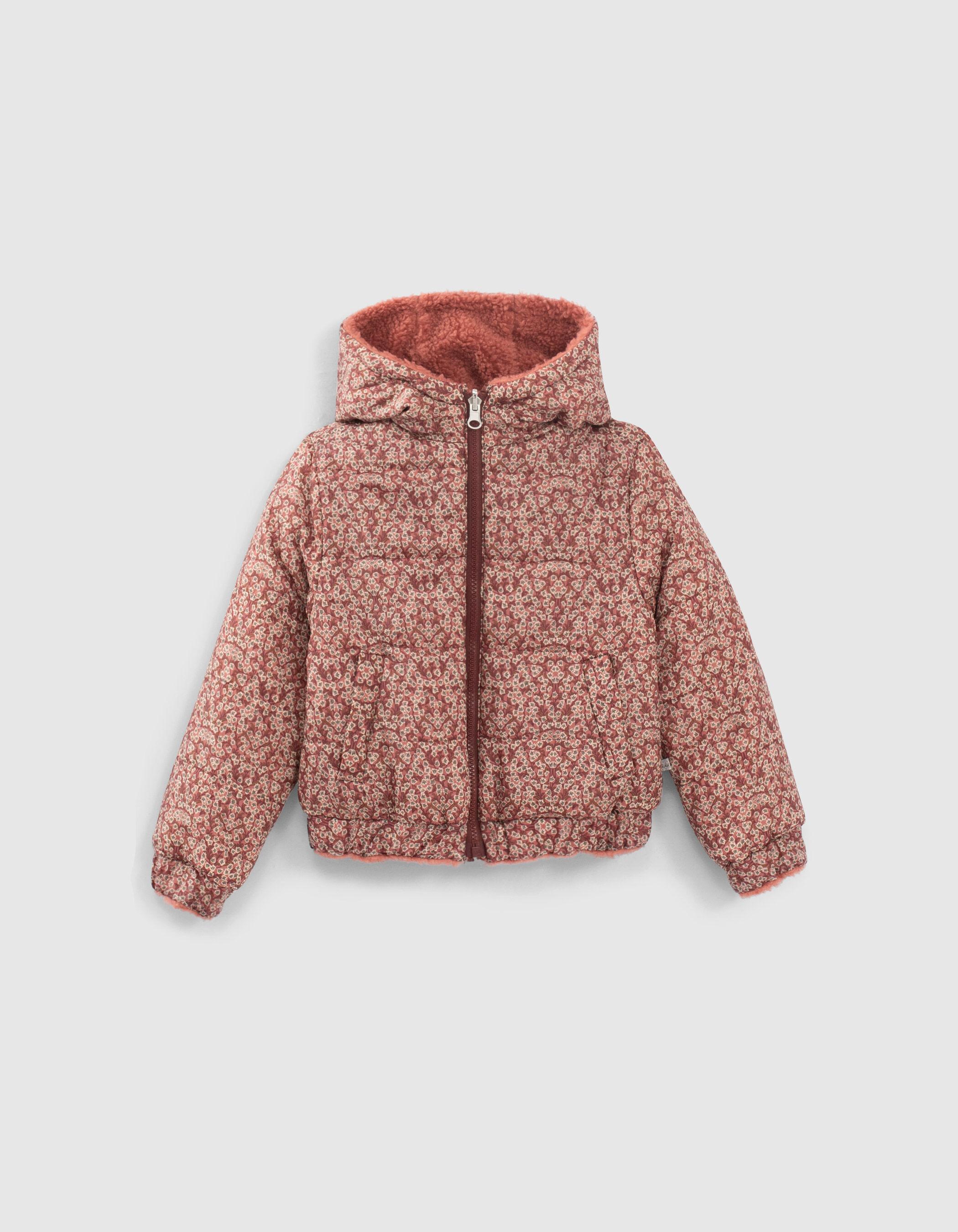 Girls' rosewood flower/Sherpa reversible jacket