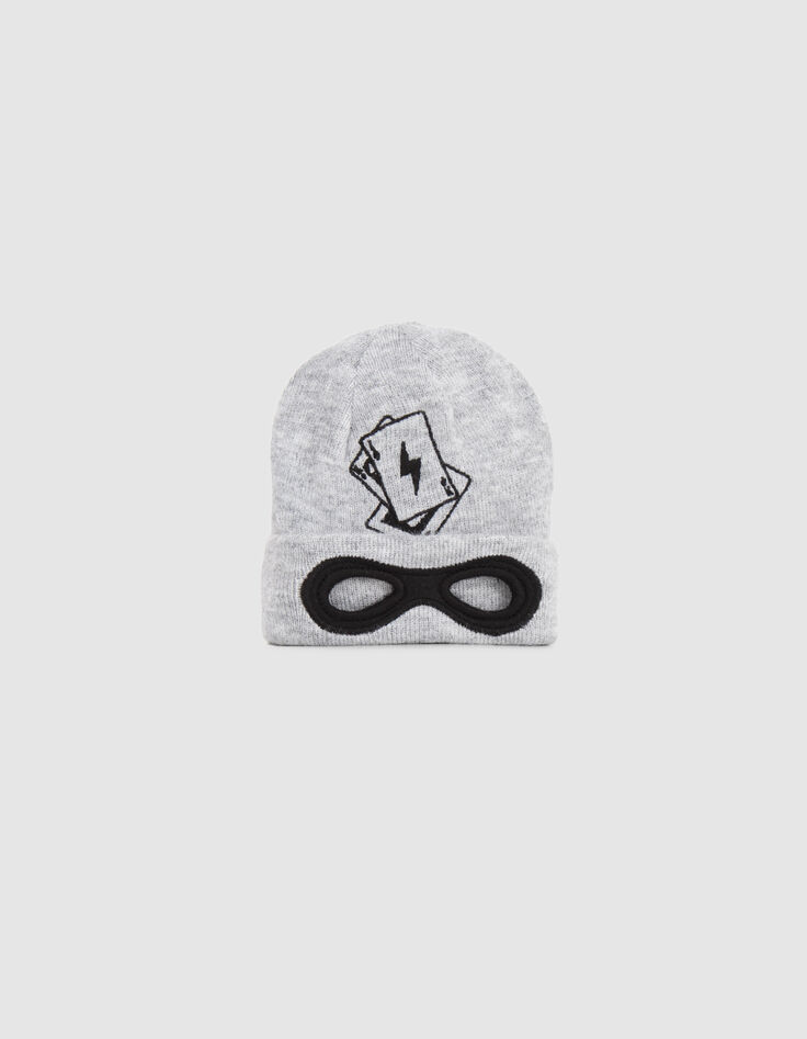 Baby boys’ grey embroidered knit beanie with cut-out mask-5