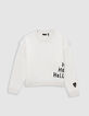 Girl's ecru knitted sweater with embroidered message-3