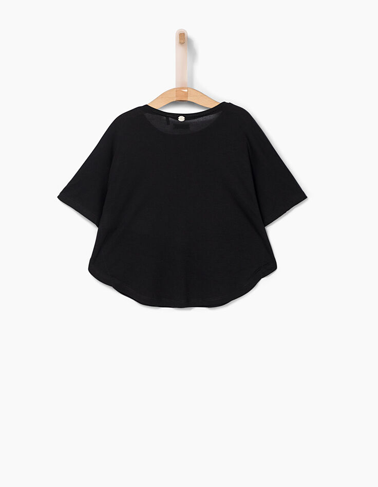 Girls’ black embroidered T-shirt-cape-5