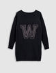 Girls’ black knit sweater-dress with lurex letter-1