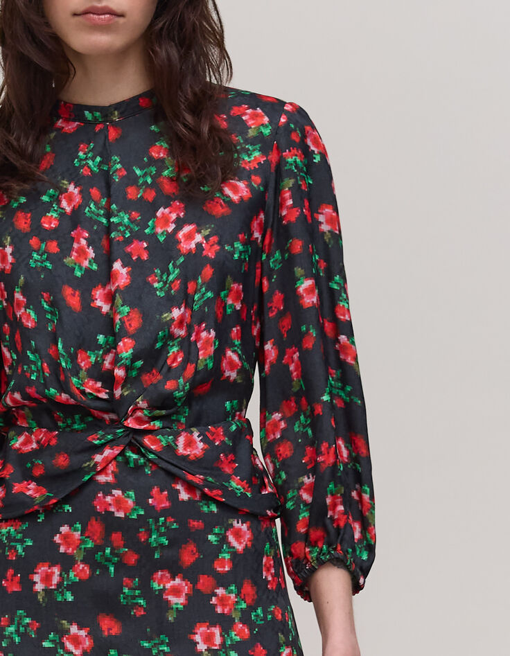 Zwarte maxi-jurk met bloempixelprint voor dames-4