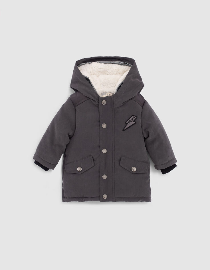 Baby boys’ grey fur-lined double hooded parka-1