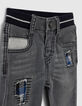 Light grey jeans knitlook met patches babyjongens -2