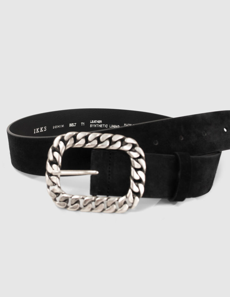 Ceinture noire cuir velours boucle façon gourmette femme-3