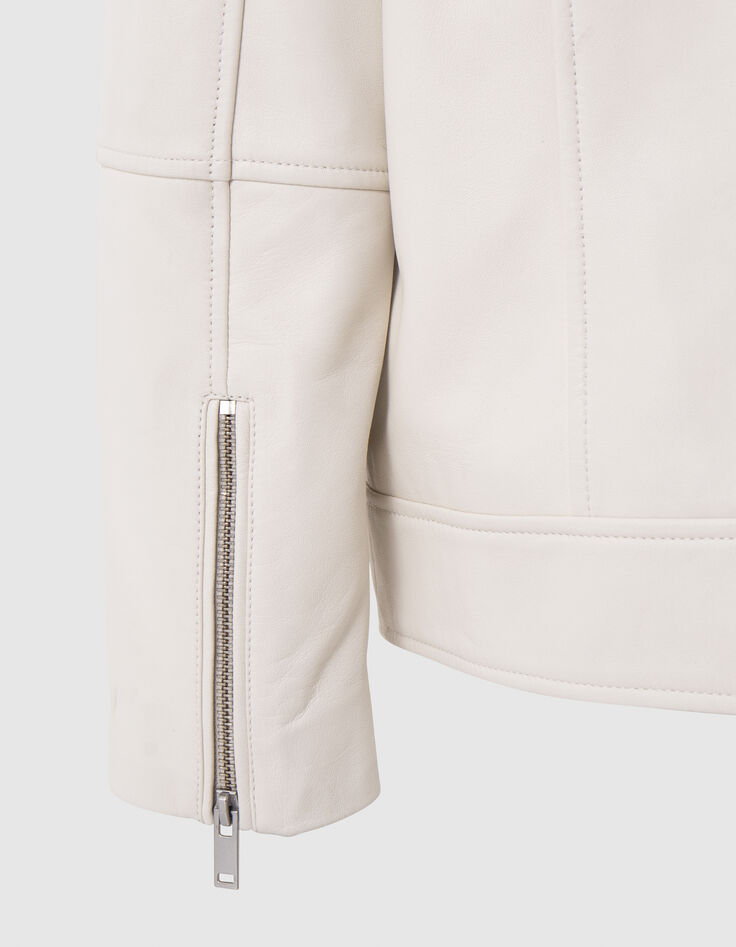 Veste cuir écru esprit motard poches zippées Femme-8