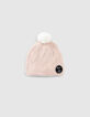 Girls’ pale pink glittery fur-lined knit beanie-1