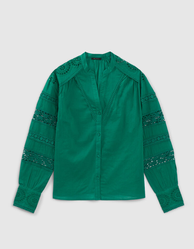 Blusa verde de algodón orgánico con mangas de encaje-1