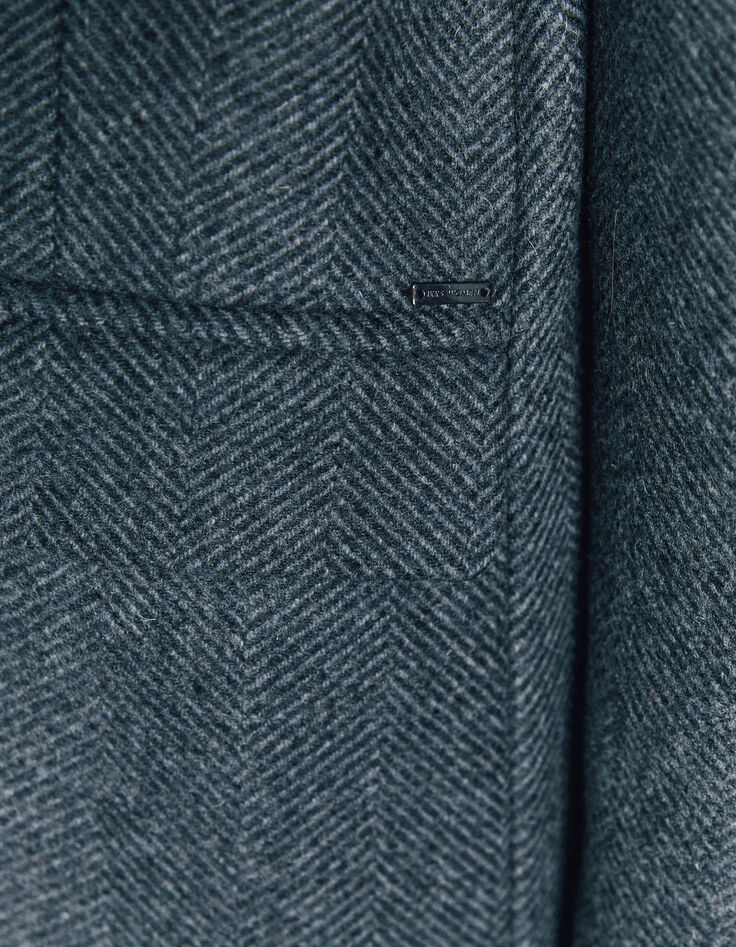 Manteau gris en lainage chevron avec épaulettes en cuir femme-3