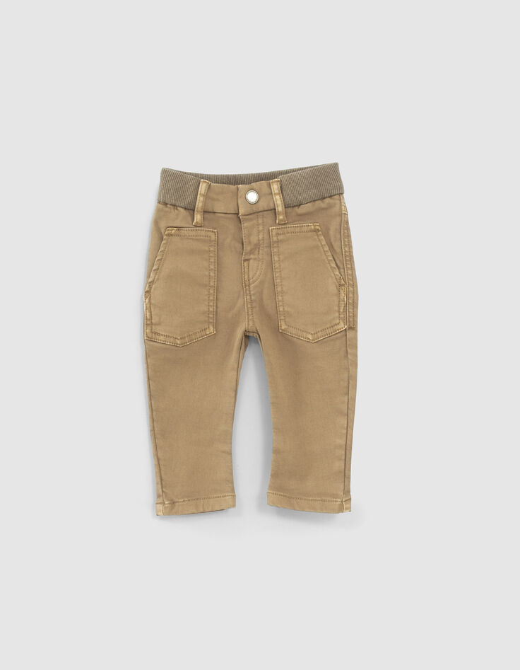Baby boys’ brown elasticated waist jeans-1