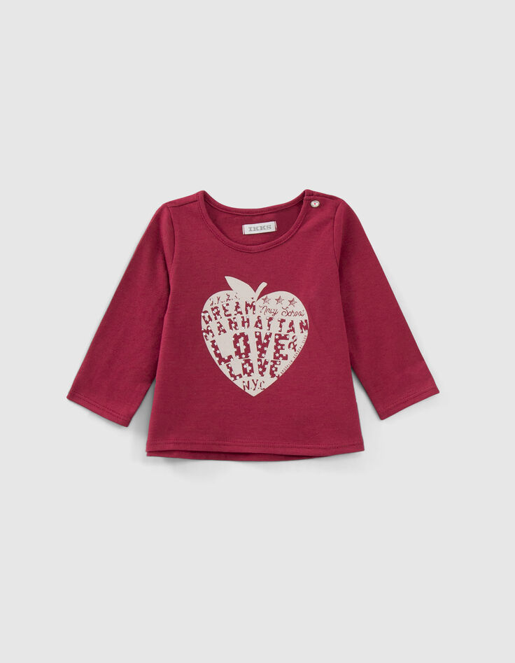 Bordeaux T-shirt biokatoen opdruk appel-hart babymeisjes-2