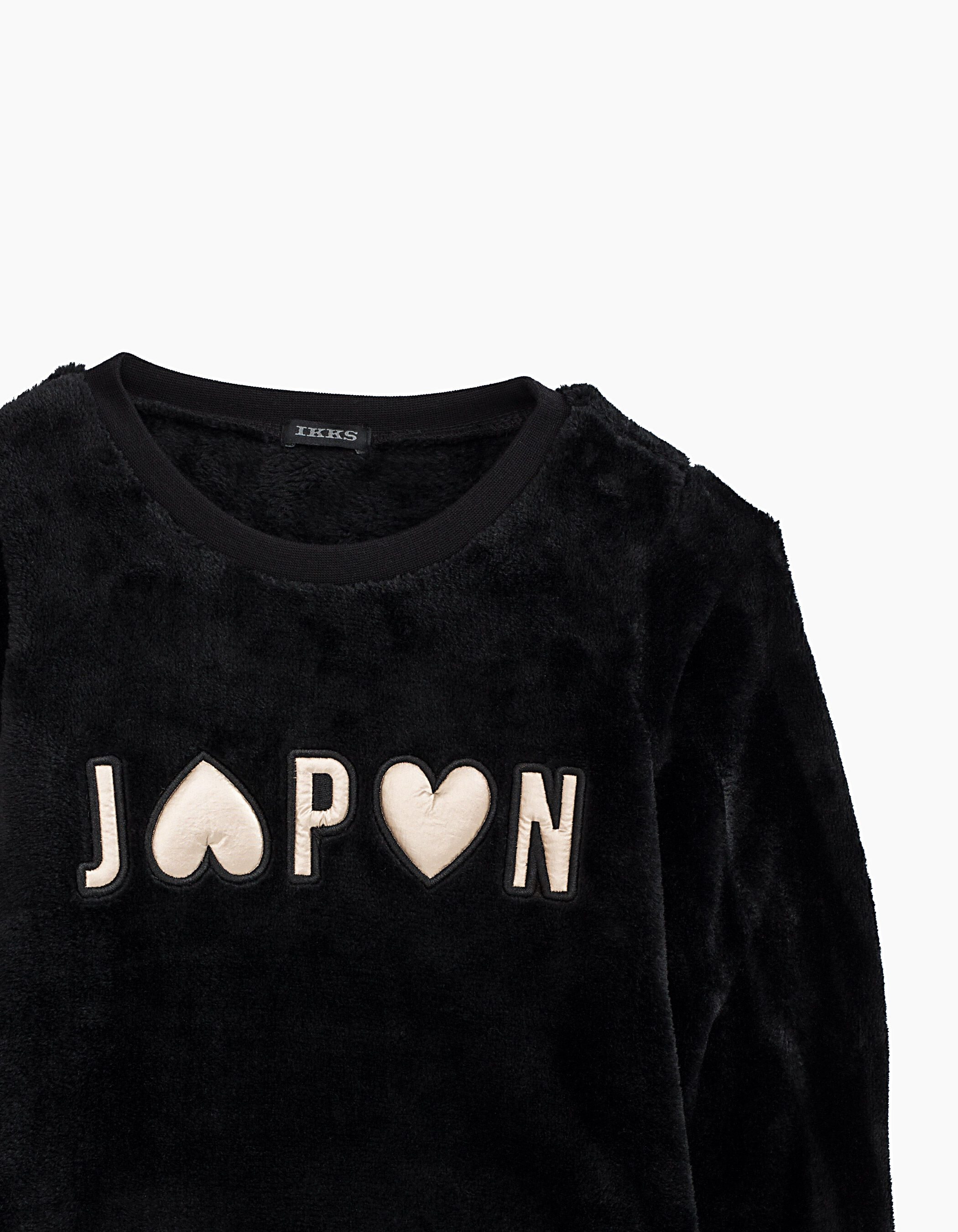 Girls' black embossed Japan letters and hearts sweatshirt