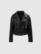 Women's black leather herringbone biker jacket with studs-7