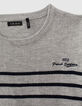 Girls’ grey marl sweater with navy stripes and ruffles-5