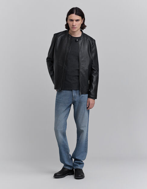 Blouson noir en cuir Homme - IKKS