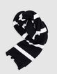 Girl's black knit scarf with white stripes-4