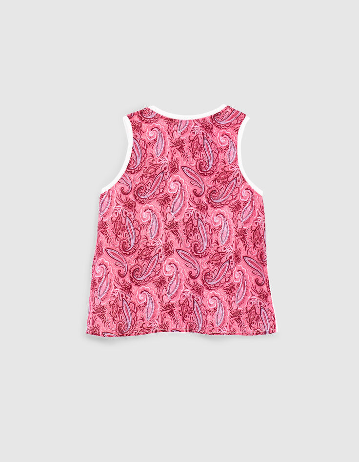 Weißes Mädchentop aus Mischgewebe mit rosa Paisleymuster-5
