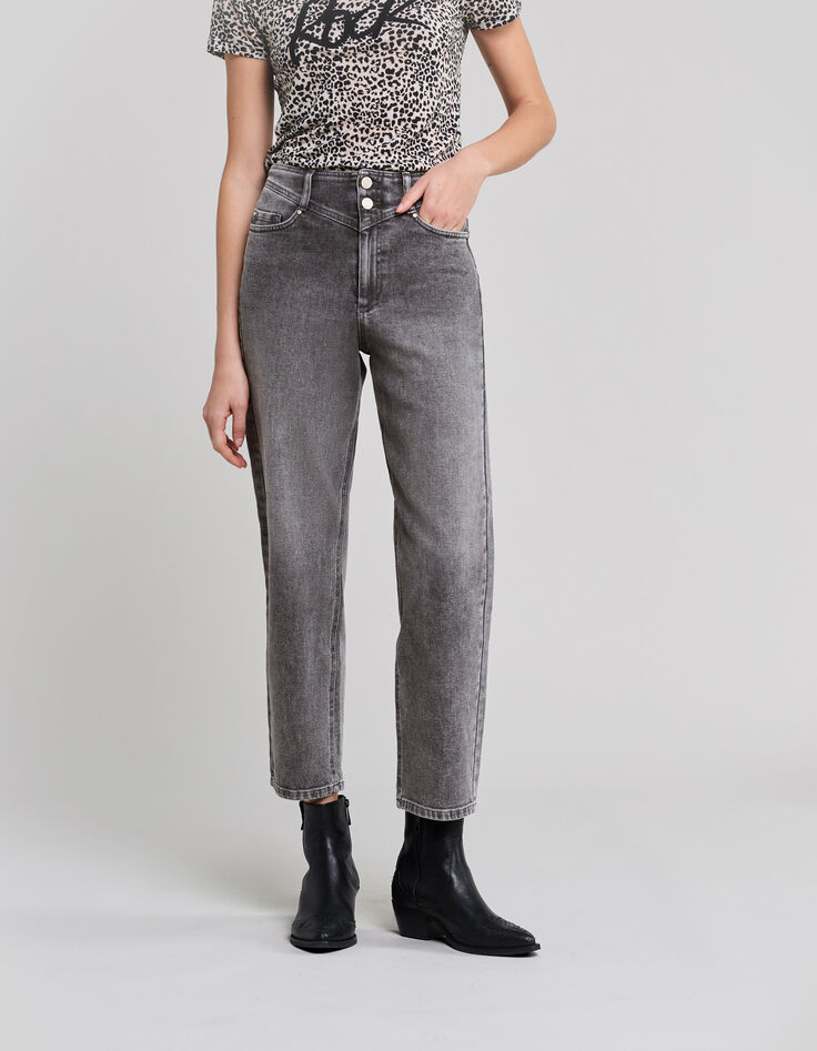 Jean slouchy en coton BCI gris longueur cropped femme-2