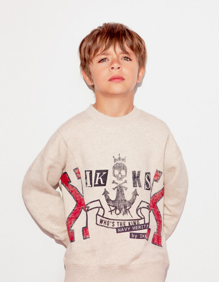 metro Classificeren Maryanne Jones Ecru sweater maxi-opdruk anker en letters jongens