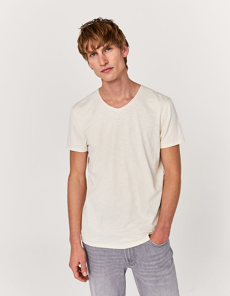 Men’s Essential natural marl V-neck T-shirt-1