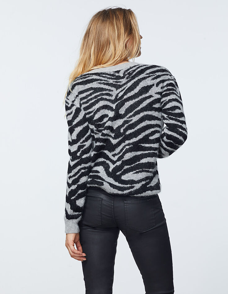 Women’s grey jacquard tiger fluffy wool sweater-3