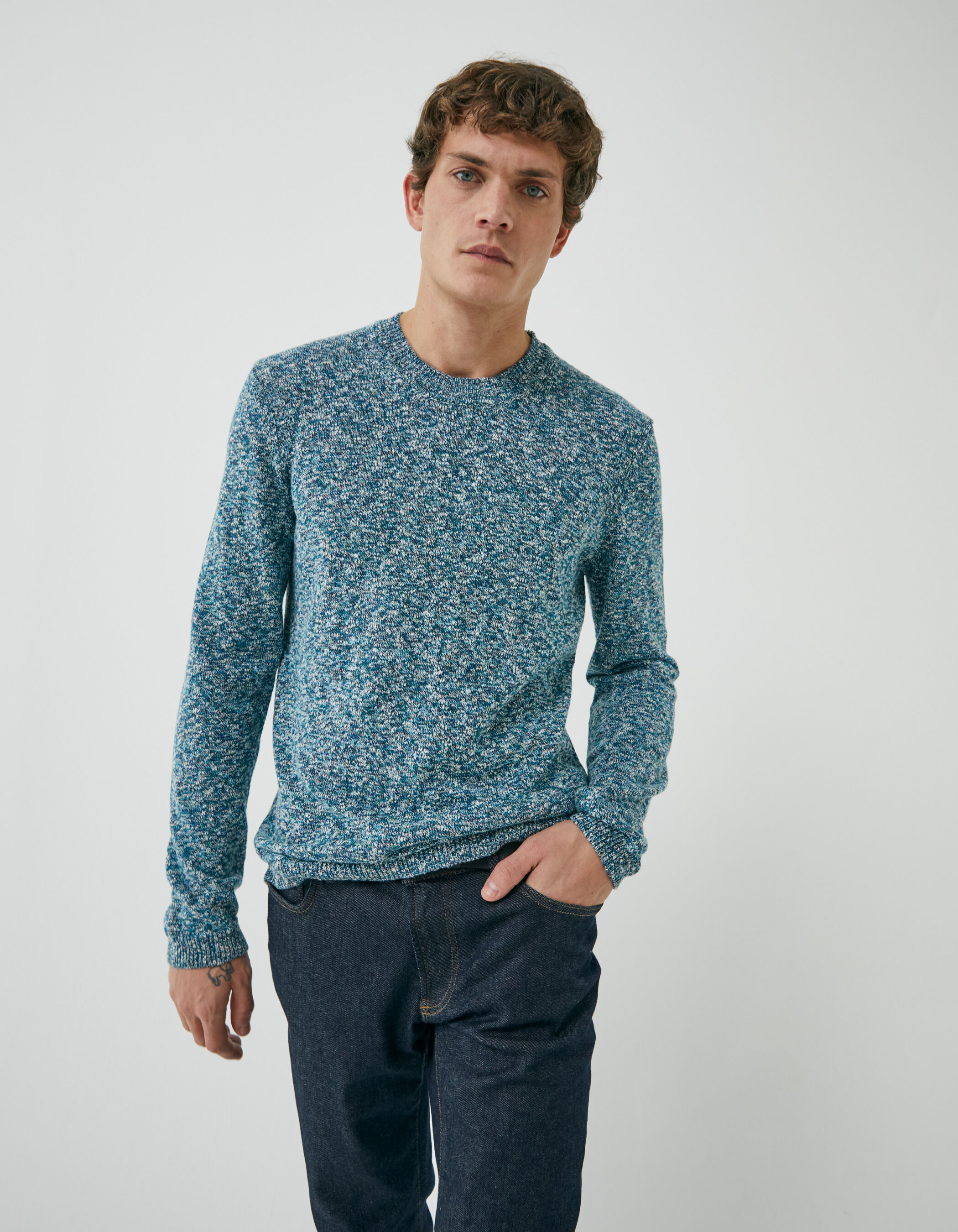 Men's aqua mouliné knit sweater