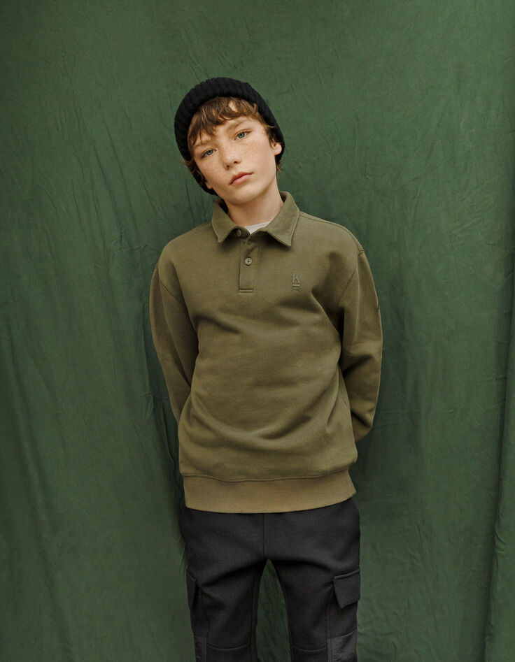 Boy's khaki sweatshirt with XL slogan embroidered on back-9