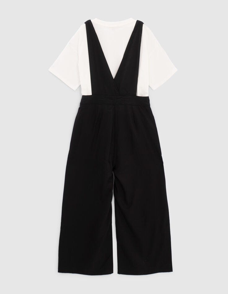 Girls’ black dungarees & white T-shirt outfit-4