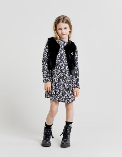 2 en 1 vestido rock floral negro y edredón cardigan niña - IKKS