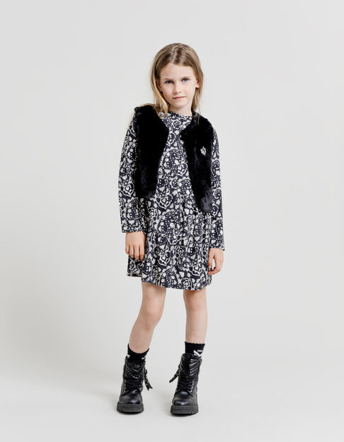 Girl's 2-in-1 black rock floral dress and soft gilet - IKKS